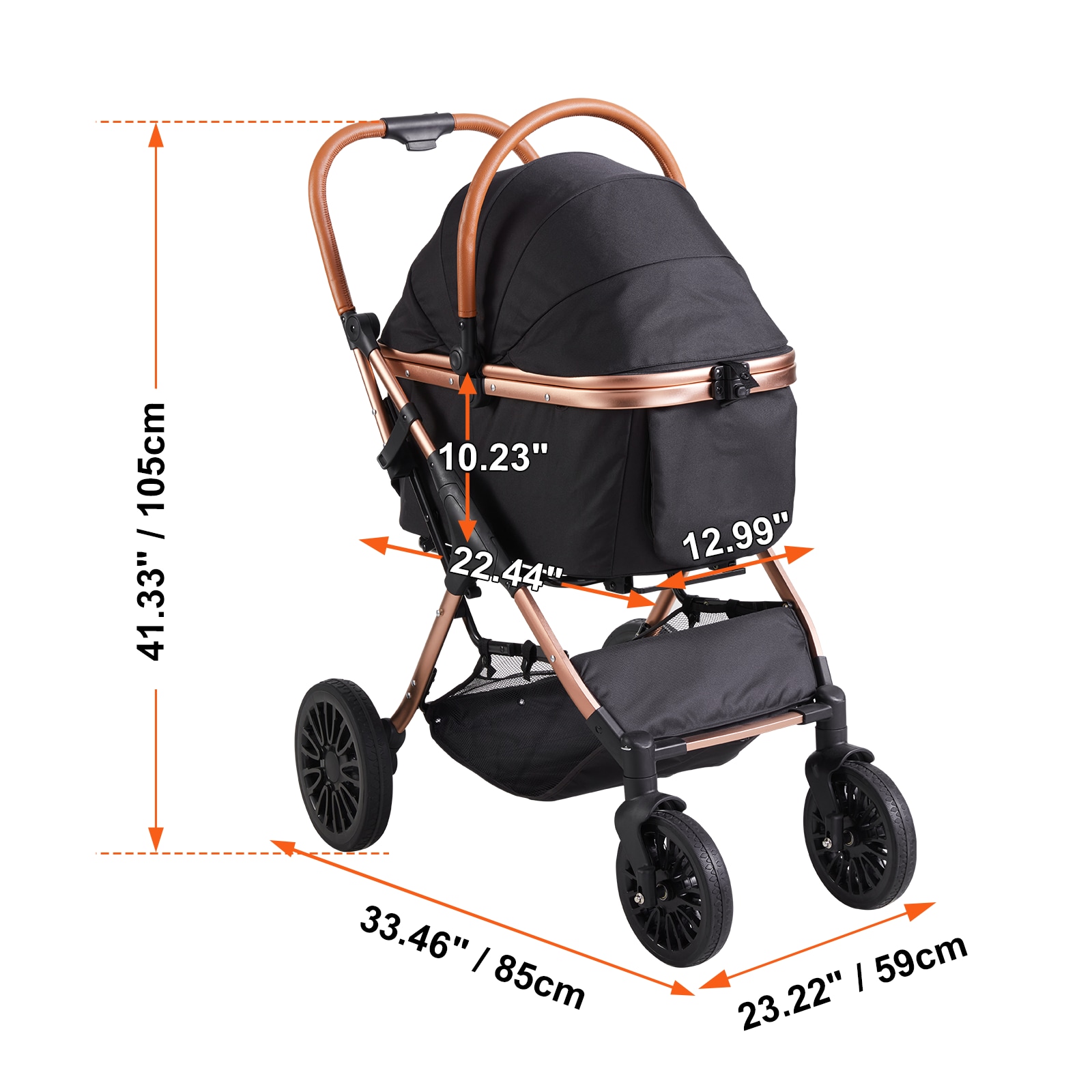 Pet Stroller For Dogs With Detachable Carrier And Storage Basket_voghion.com